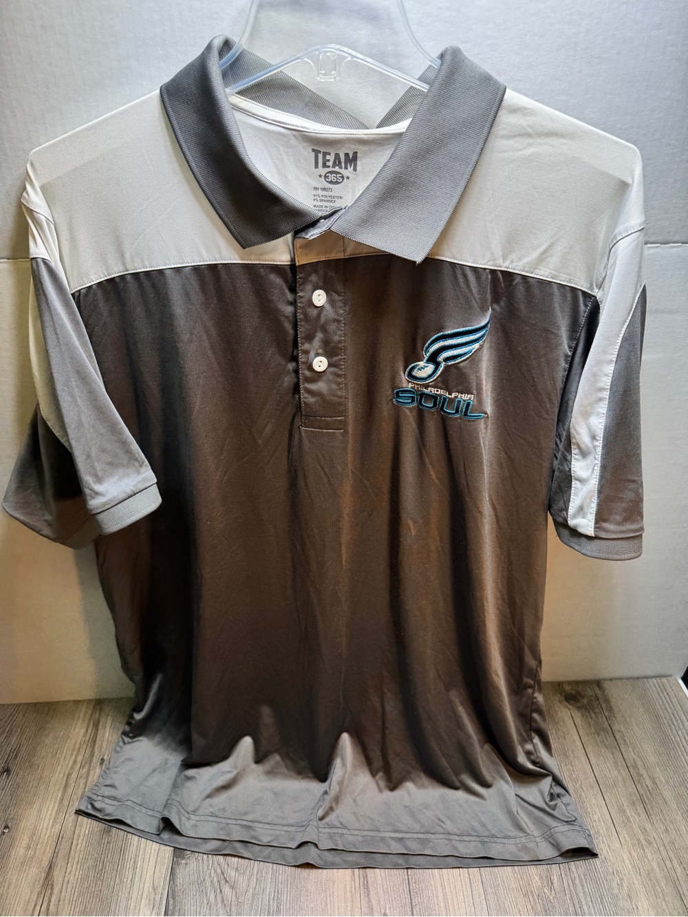 Team 365 Philadelphia Soul jersey Golf White Gray polo Embroidered Logo Men’s L